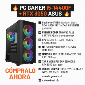 PC Gamer Intel i5-14400F + RTX 3050 ASUS | 16GB RAM RGB + SSD 512GB | WiFi | Gamemax