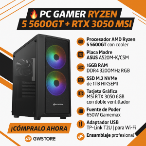 PC Gamer Ryzen 5 5600GT + RTX 3050 | 16GB RGB + 1TB NVMe SSD