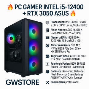 PC Gamer i5-12400 + RTX 3050 ASUS | 16GB RGB + SSD 512GB NVMe