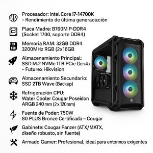 PC Gamer i7-14700K + RTX 5070 | 32GB RGB + SSD 1TB + Backup 2TB