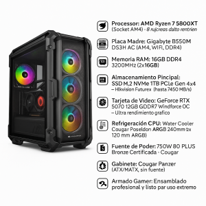 PC Gamer Ryzen 7 5800XT + RTX 5070 | 32GB RAM + SSD 1TB + Backup 2TB